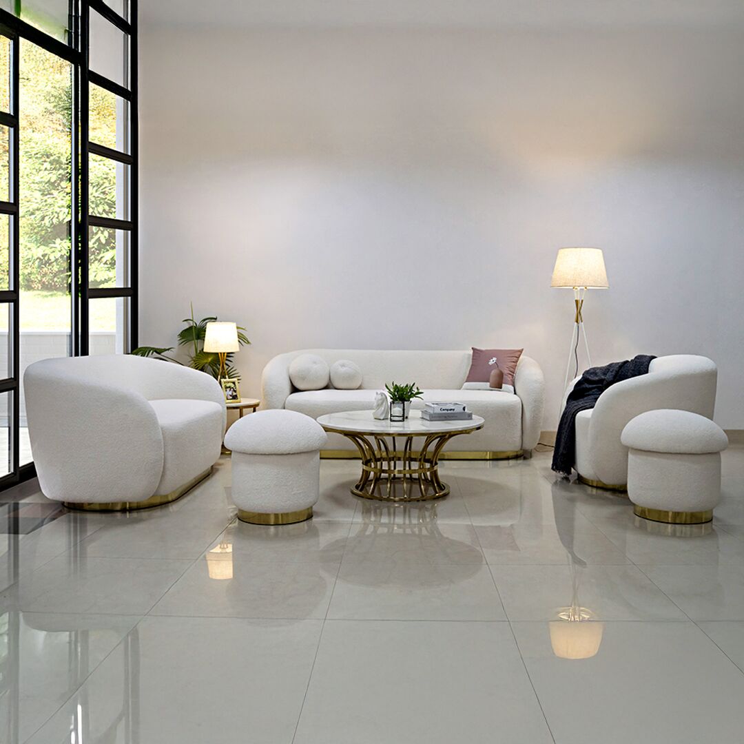 Ava Sofa Set with Mushroom Pouffe