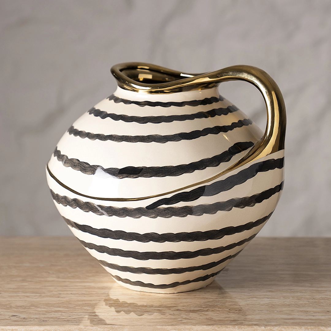 Auric Ceramic Vase Cream/Black 31.5x29x28.5Cm - Image 2