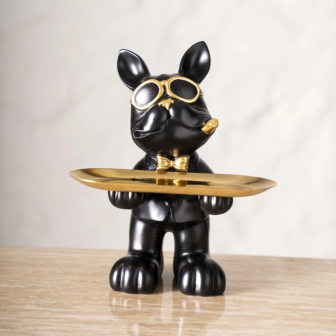 Swagster Standing Dog Butler Black & Gold 14×15×28Cm