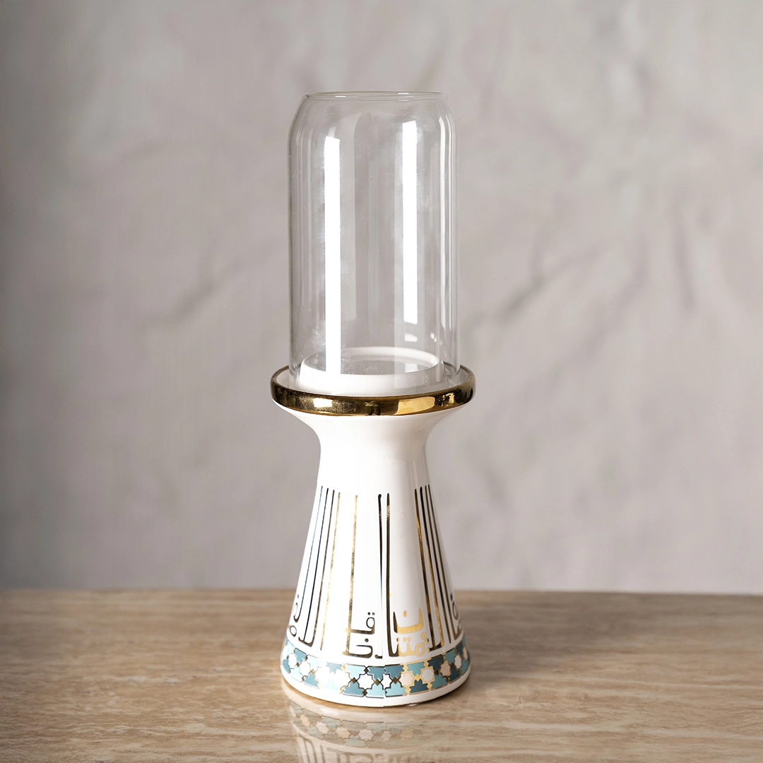 Taliah Ceramic Candle Holder White/Gold 12.5x12.5x35.3Cm