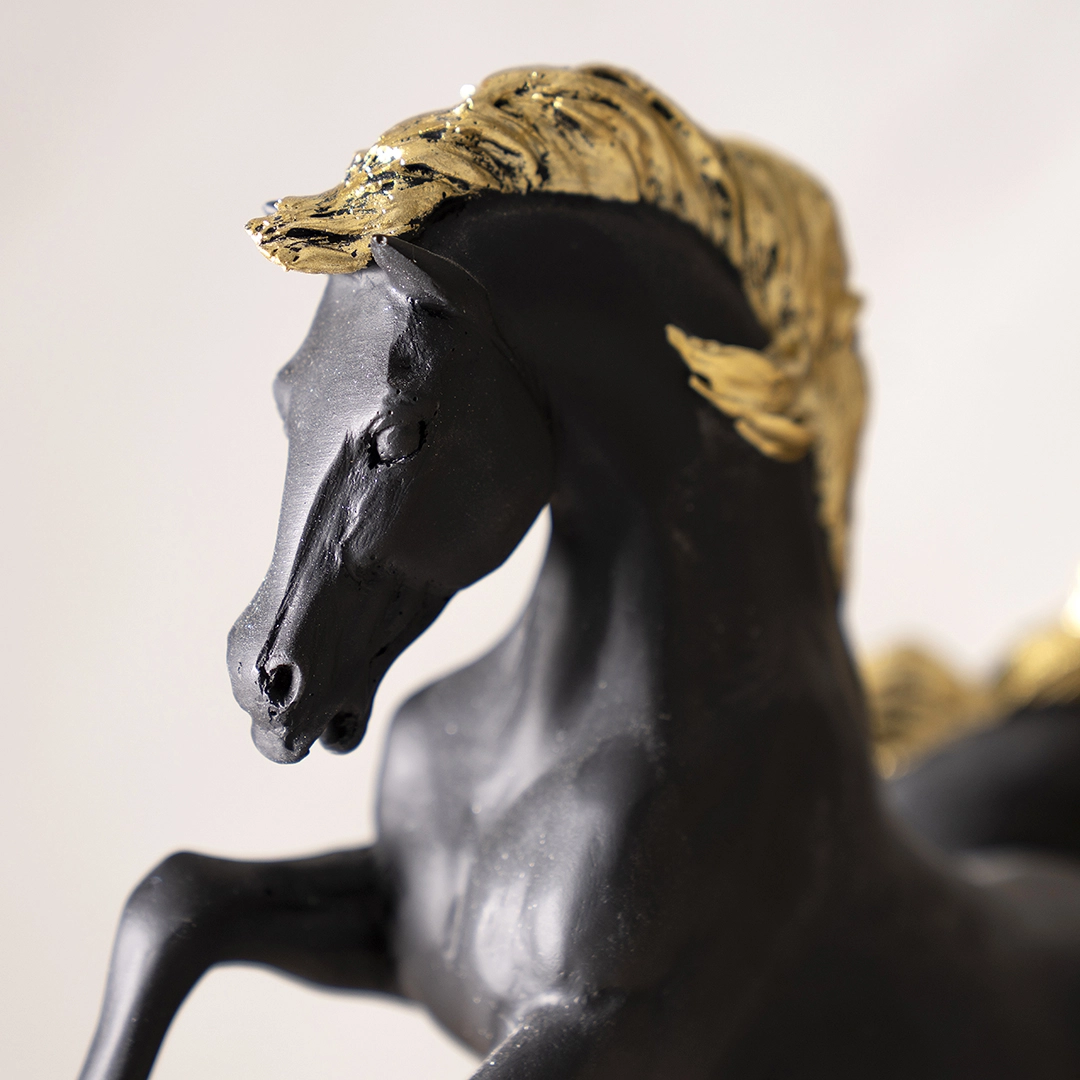 Valor Twin Galloping Horse Black & Gold 33.9x11x25.2Cm - Image 2