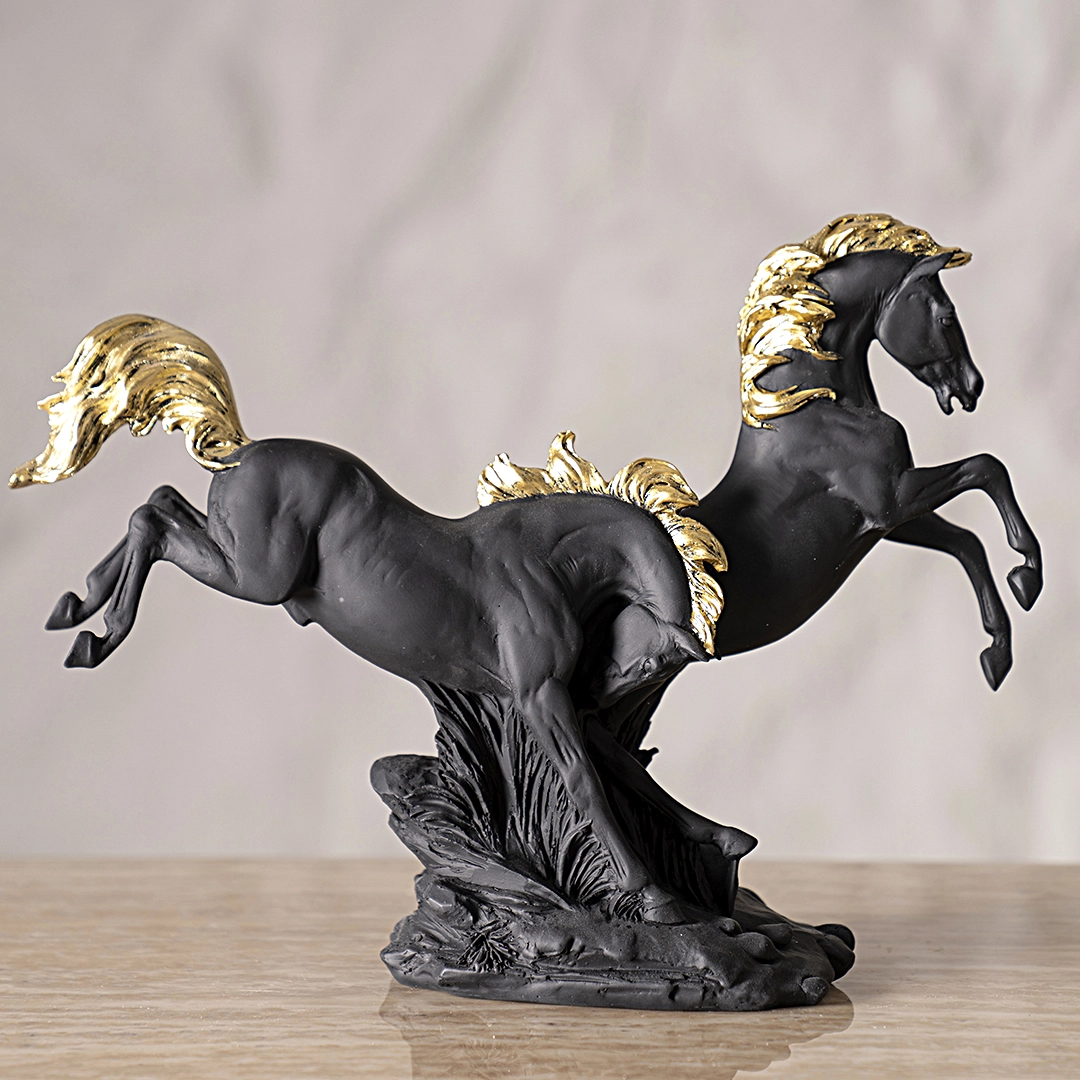 Valor Twin Galloping Horse Black & Gold 33.9x11x25.2Cm - Image 3