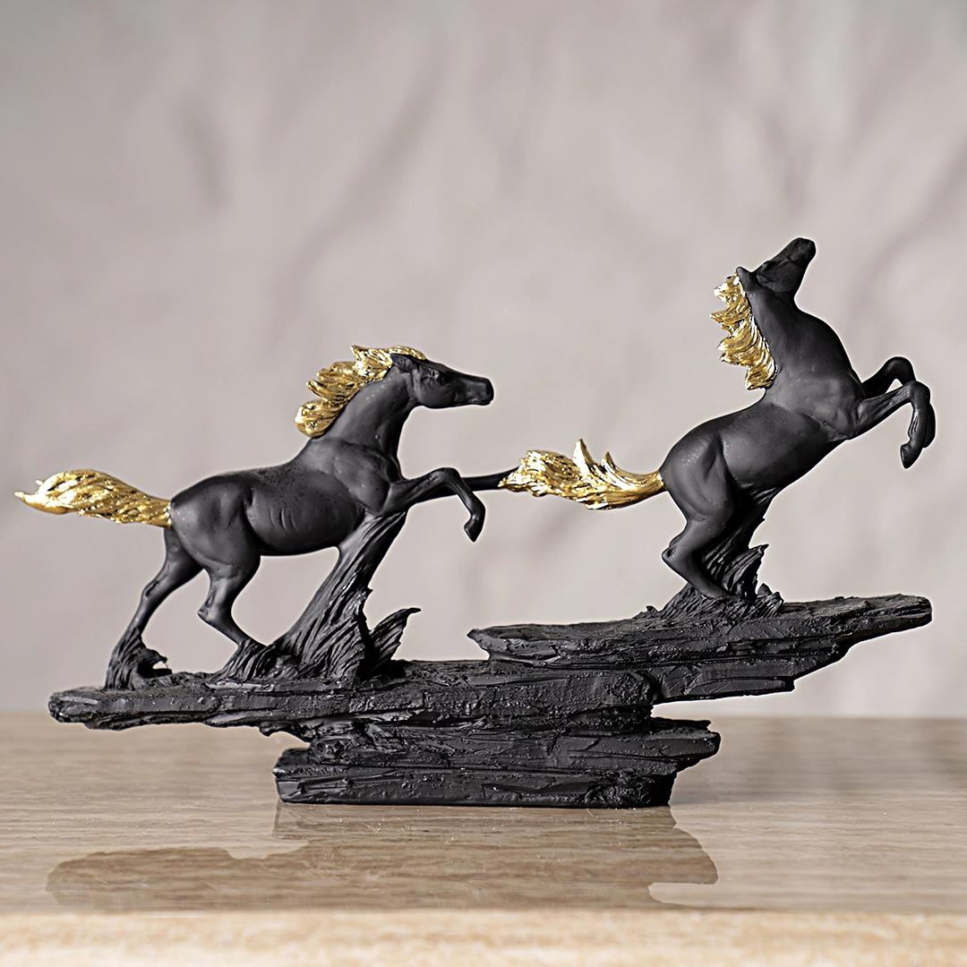 Valor Twin Running Horse Black & Gold 37x6.5x23Cm