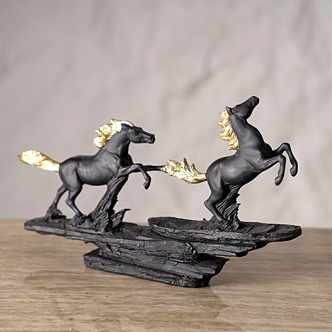 Valor Twin Running Horse Black & Gold 37x6.5x23Cm - Image 2