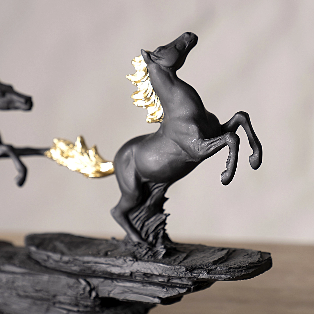 Valor Twin Running Horse Black & Gold 37x6.5x23Cm - Image 3