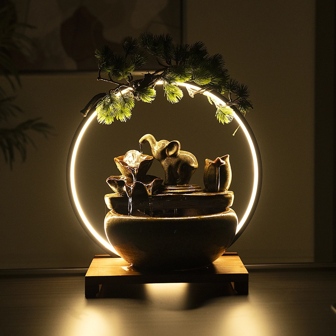 Rivulet Ceramic Indoor Fountain With Crystal Ball & Ring LED Brown - Image 5