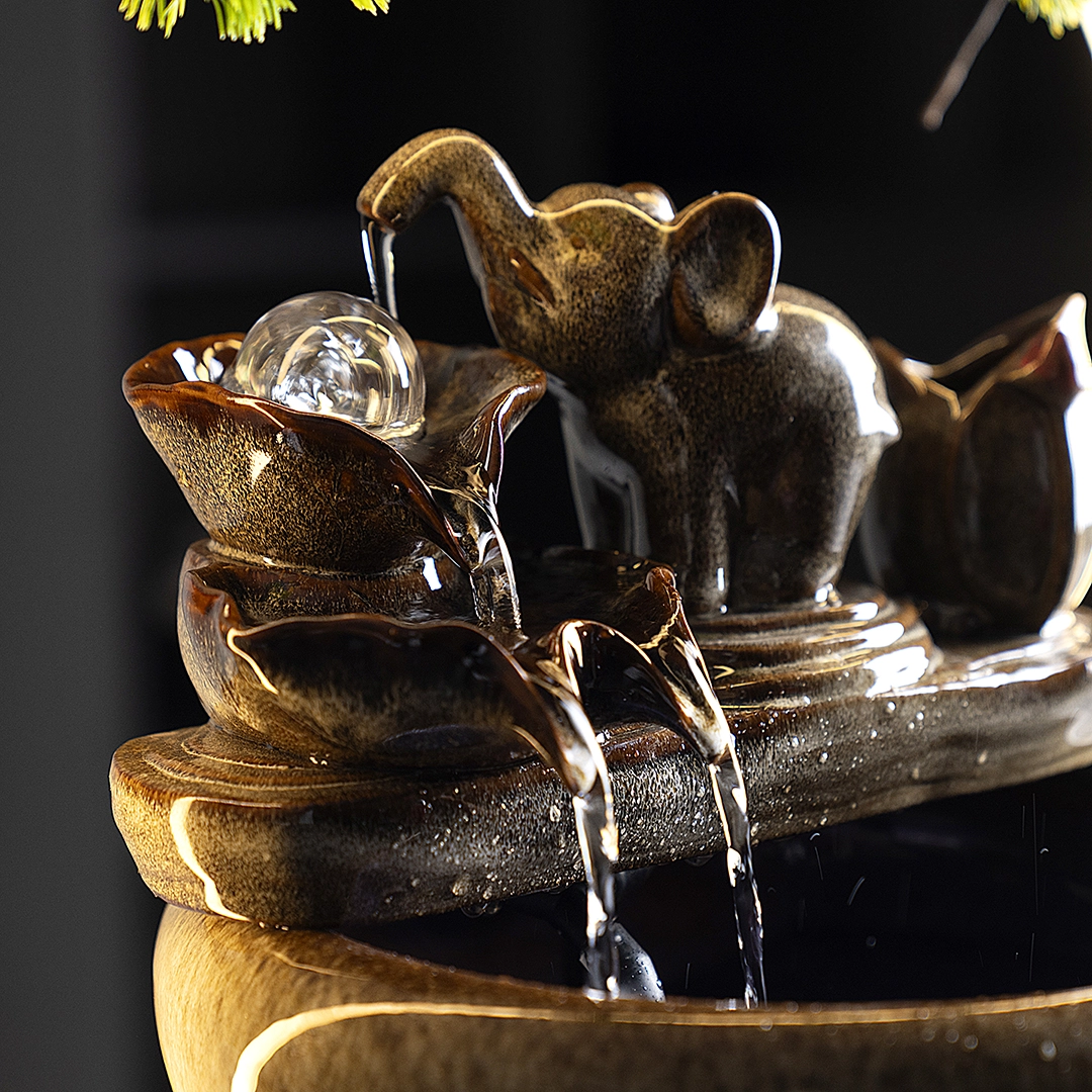 Rivulet Ceramic Indoor Fountain With Crystal Ball & Ring LED Brown - Image 4