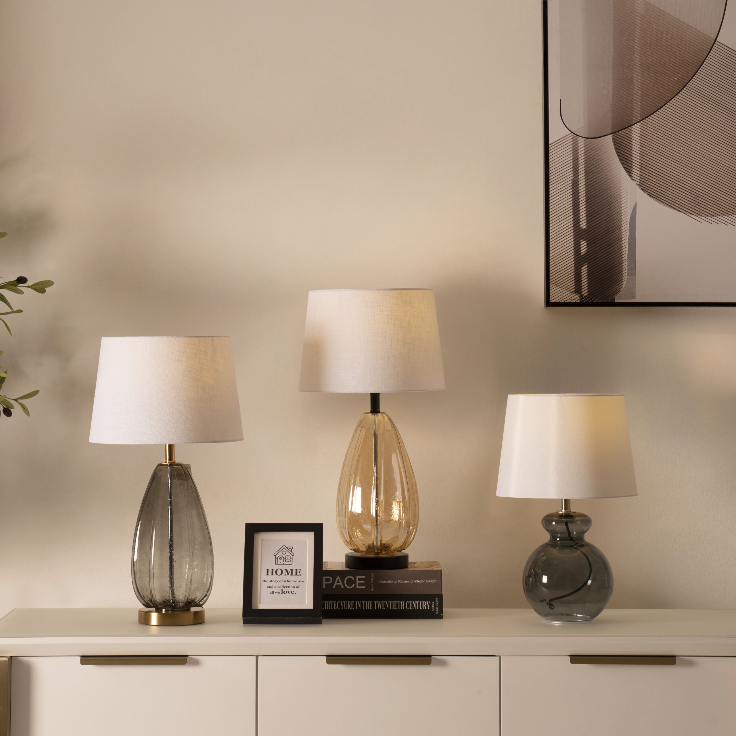 Avero glass base table lamp Amber 30x30x56cm - Image 5