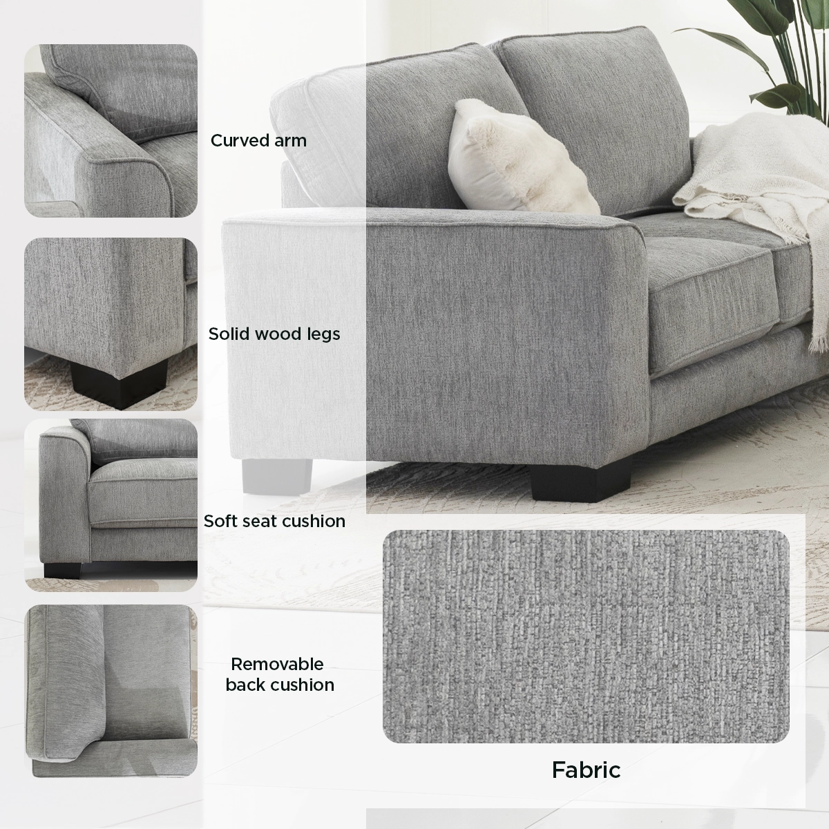 Zendaya 6-Seater Sofa Set-Grey - Image 19
