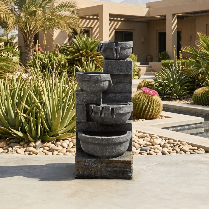 Serene Cascading Vessel Outdoor Fountain Grey 36x37x79Cm - Image 2
