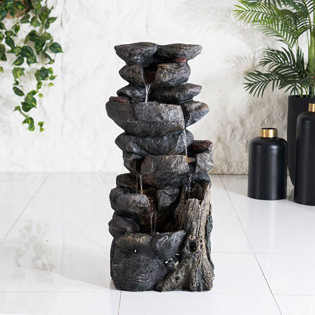 Serene Forest Stream Rock Tier Outdoor Fountain Grey 43x33x99Cm - Image 3