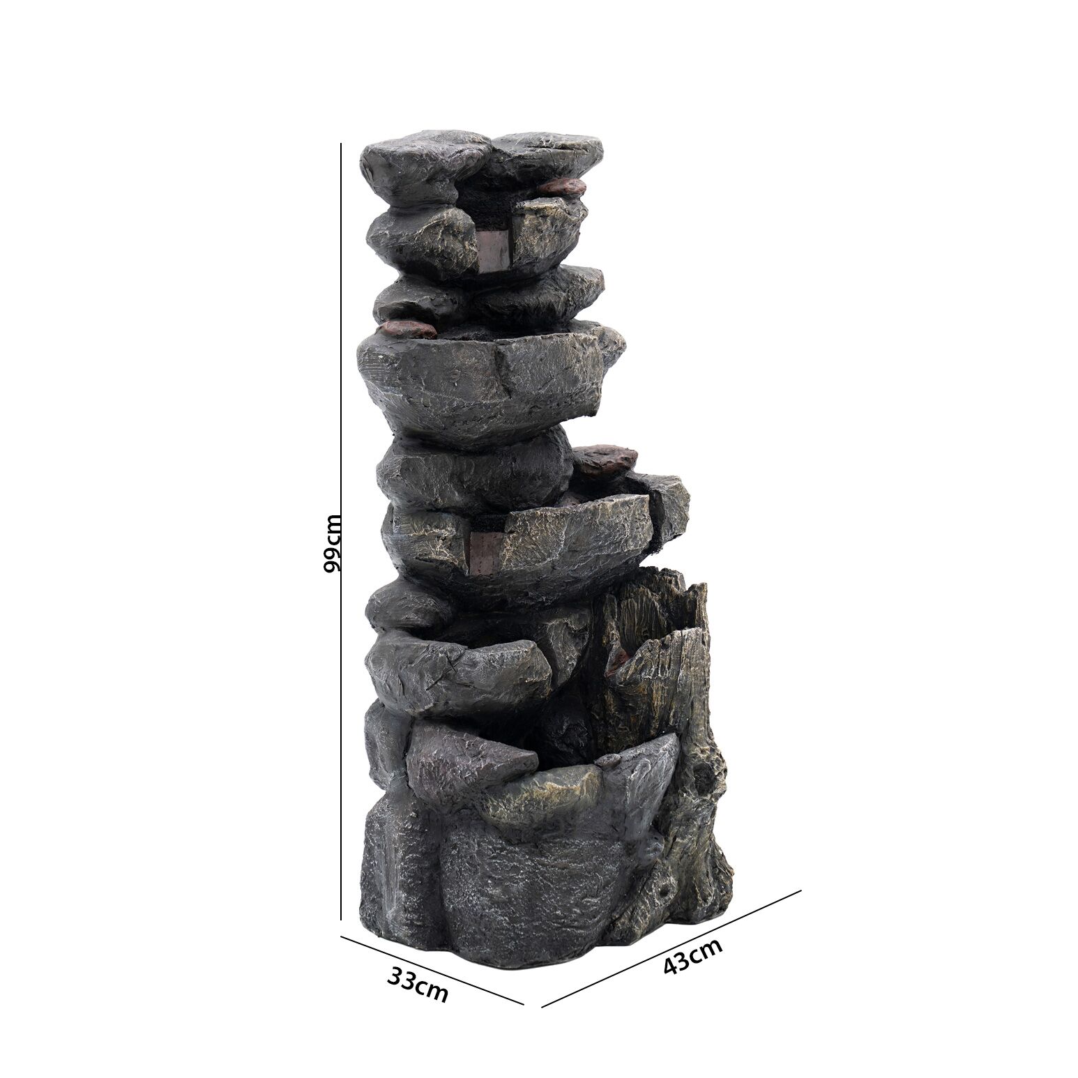 Serene Forest Stream Rock Tier Outdoor Fountain Grey 43x33x99Cm - Image 2