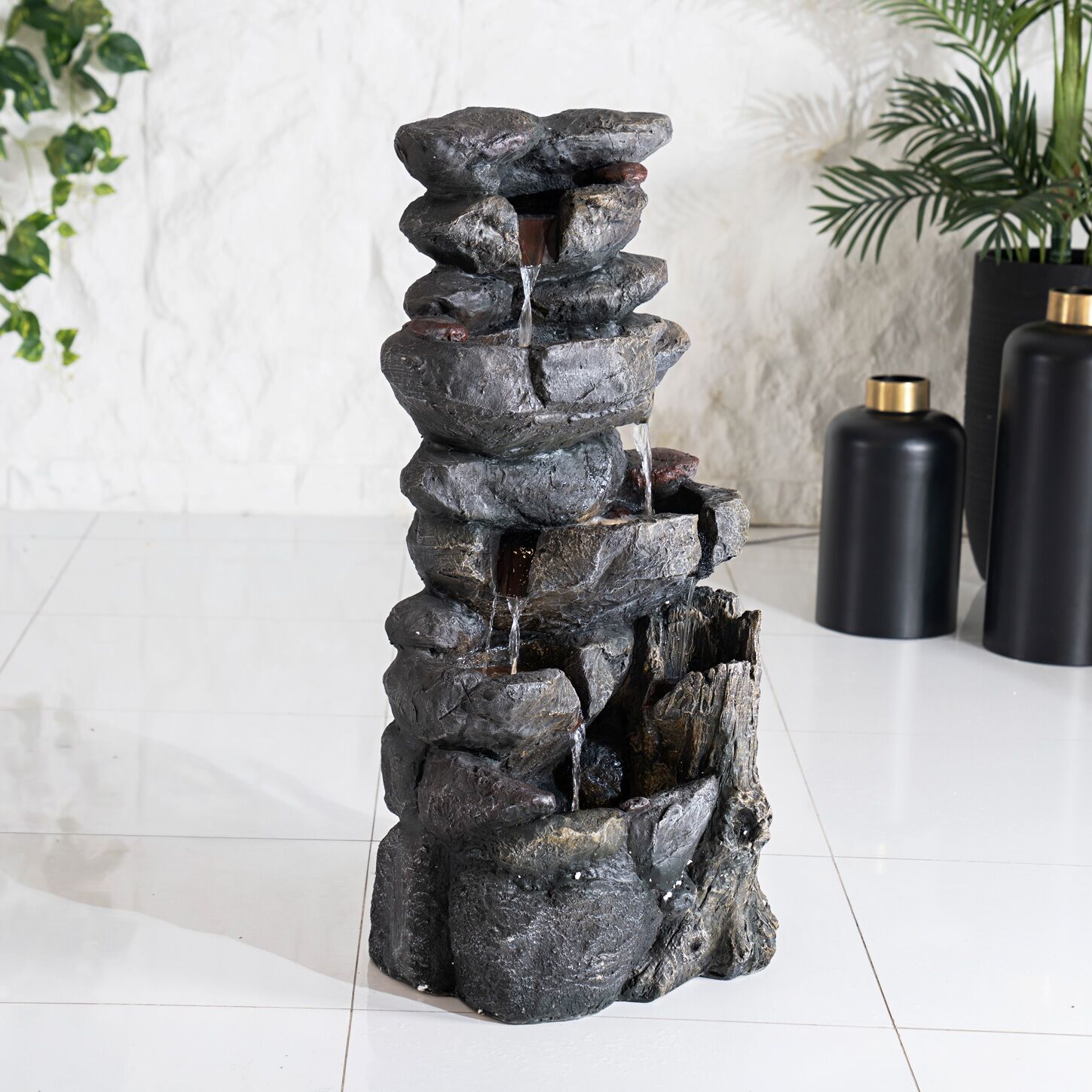 Serene Forest Stream Rock Tier Outdoor Fountain Grey 43x33x99Cm - Image 4