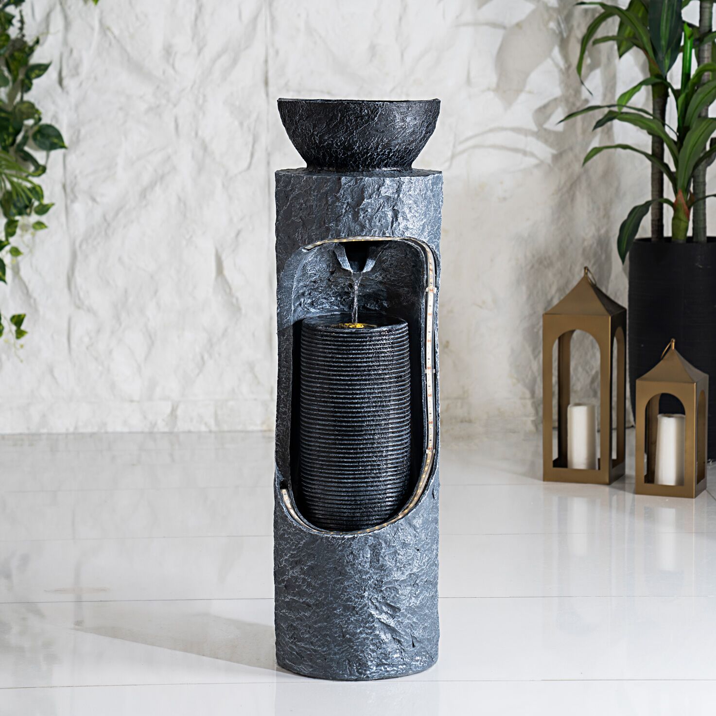 Serene Illuminated Pillar Outdoor Fountain Grey 30x30x102Cm - Image 5