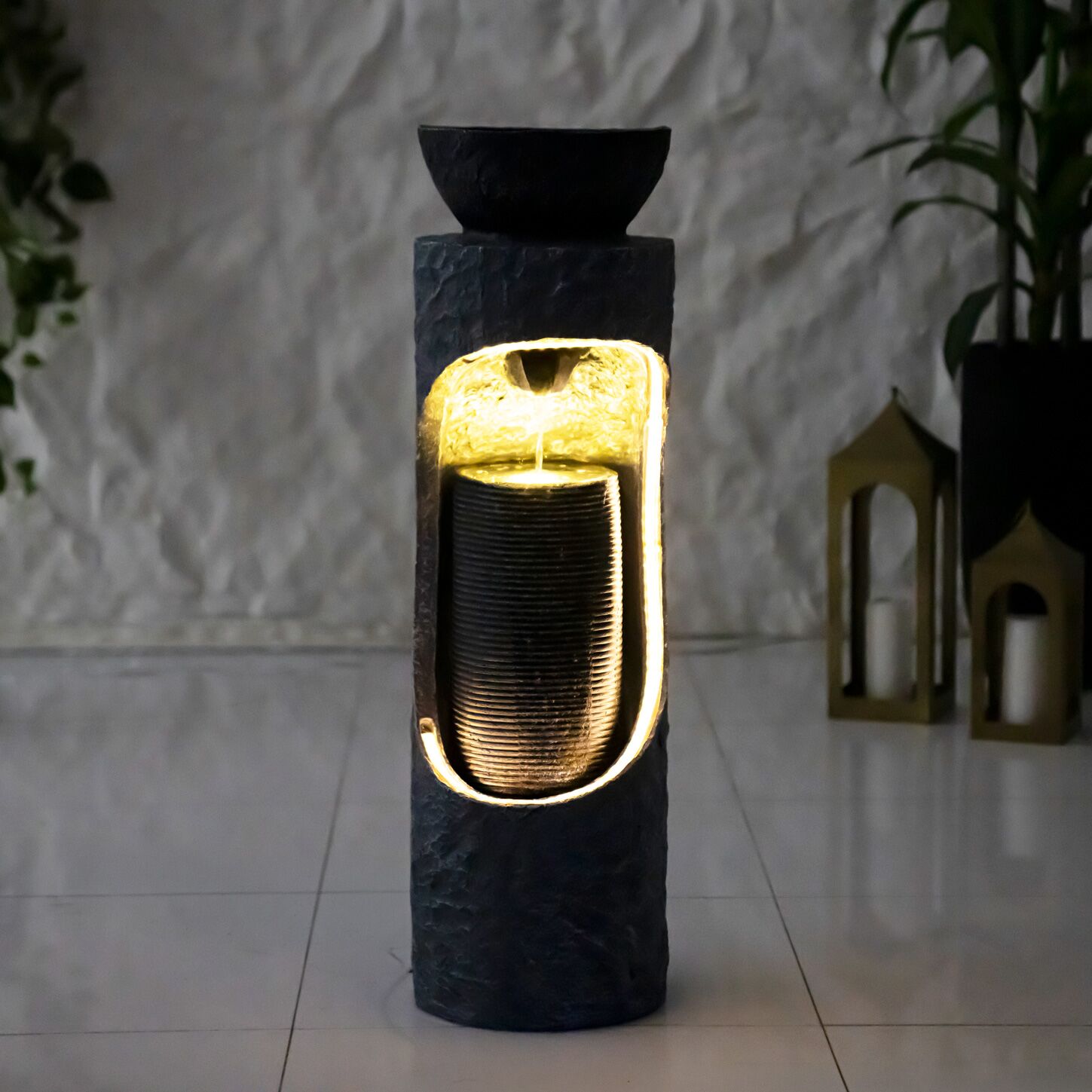 Serene Illuminated Pillar Outdoor Fountain Grey 30x30x102Cm - Image 6