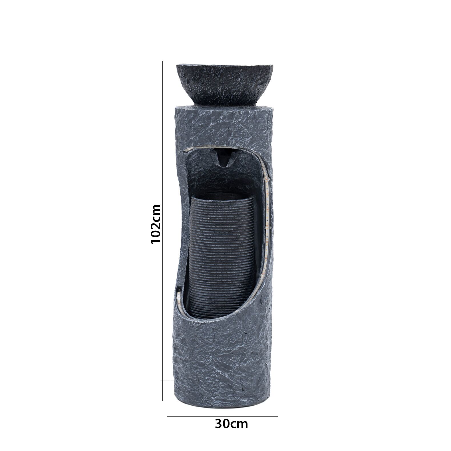 Serene Illuminated Pillar Outdoor Fountain Grey 30x30x102Cm - Image 2