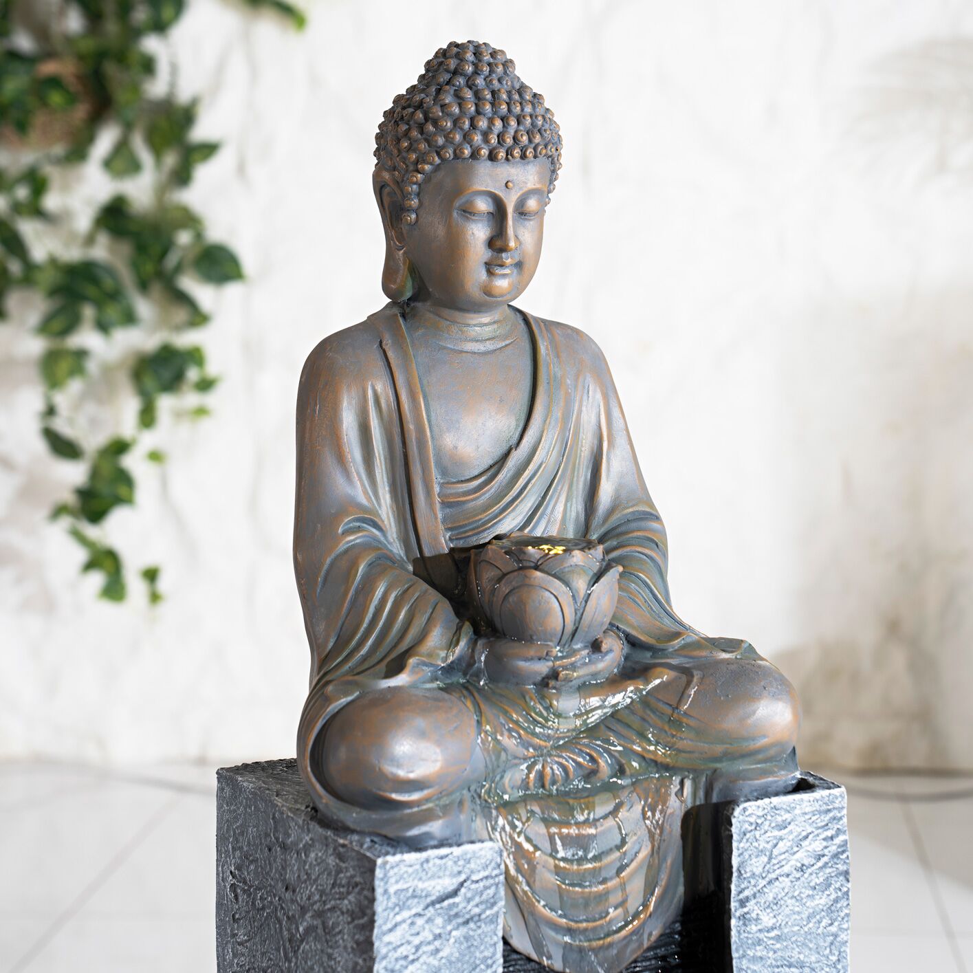 Serene Meditating Buddha Outdoor Waterfall Fountain Grey 32x25x108Cm - Image 4