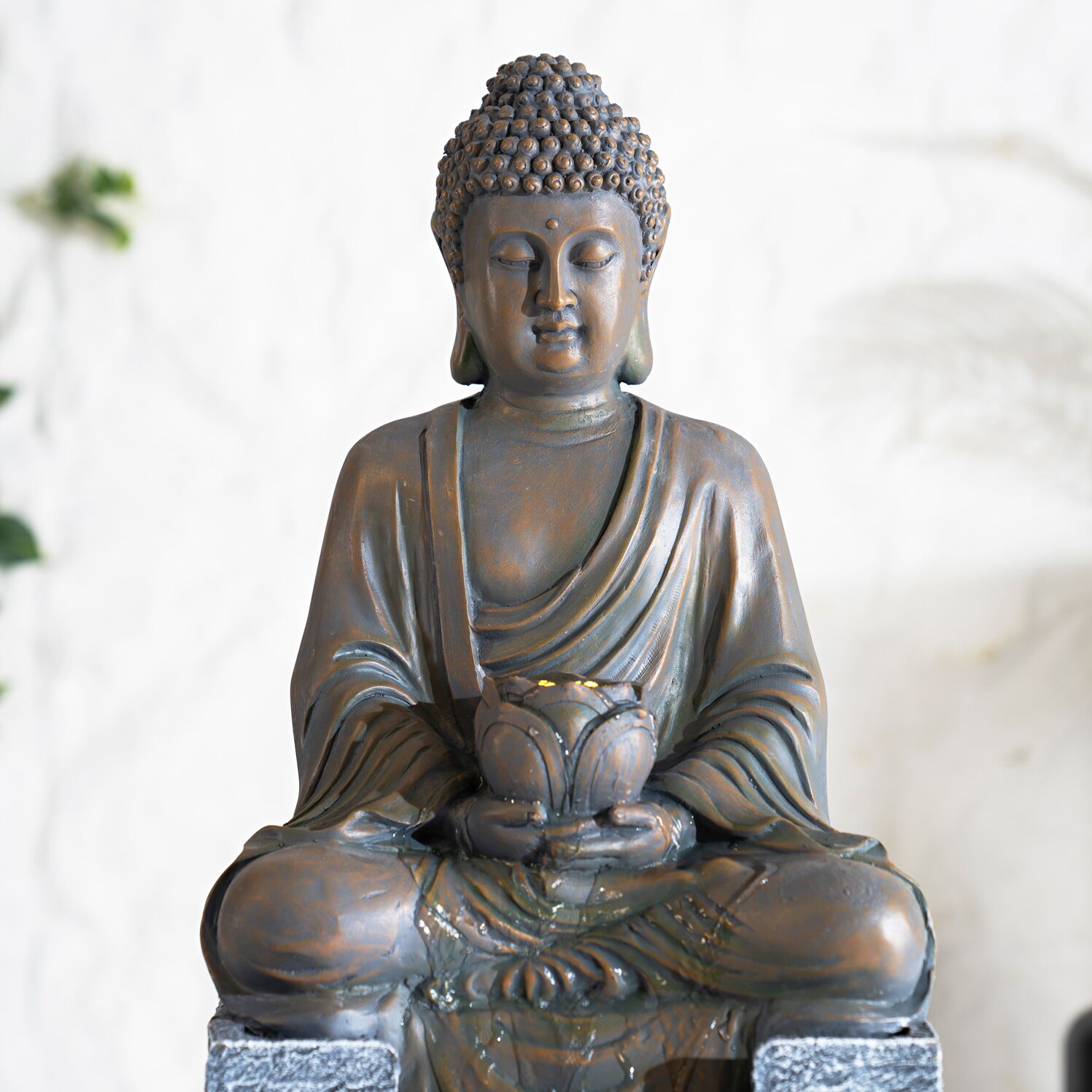 Serene Meditating Buddha Outdoor Waterfall Fountain Grey 32x25x108Cm - Image 5