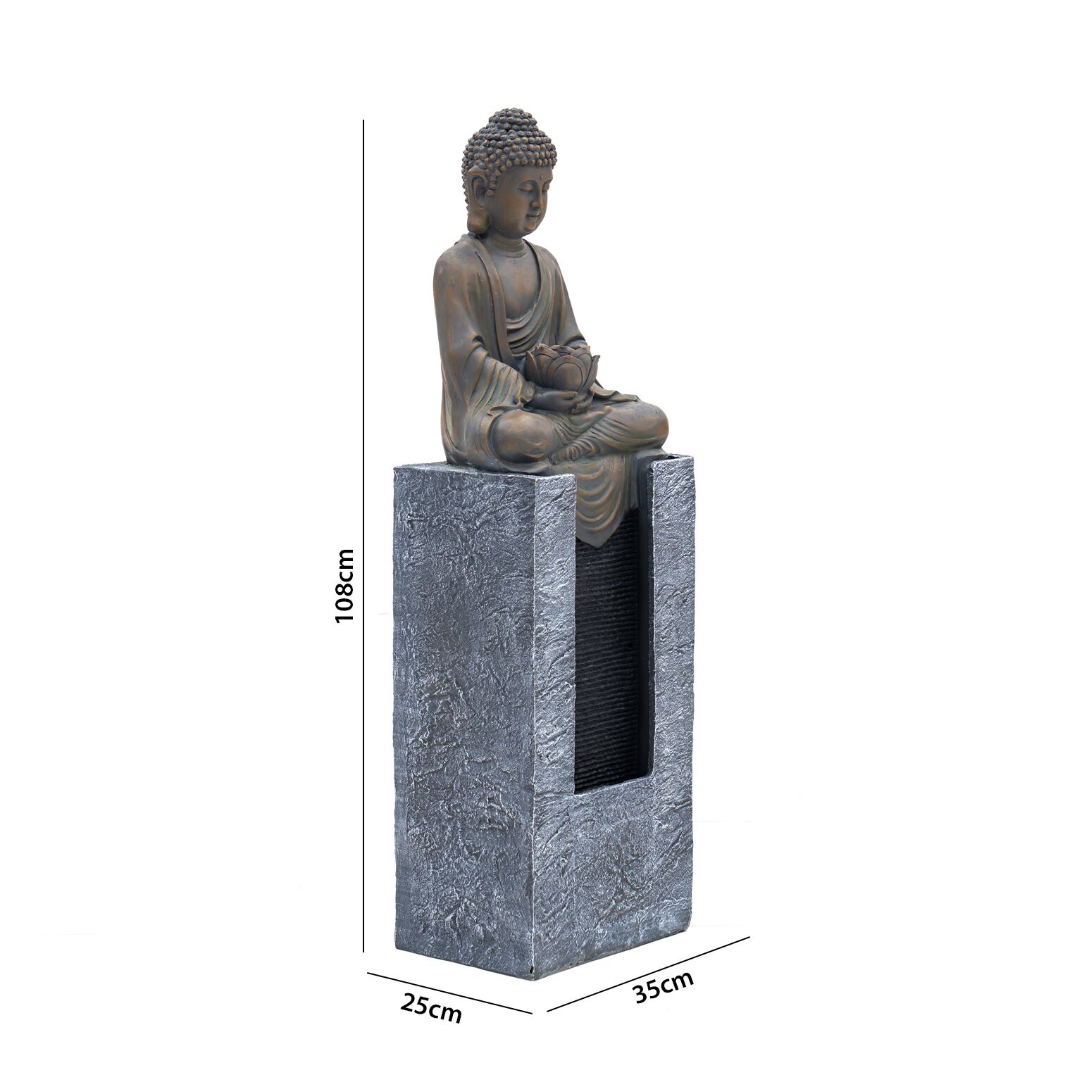 Serene Meditating Buddha Outdoor Waterfall Fountain Grey 32x25x108Cm - Image 2
