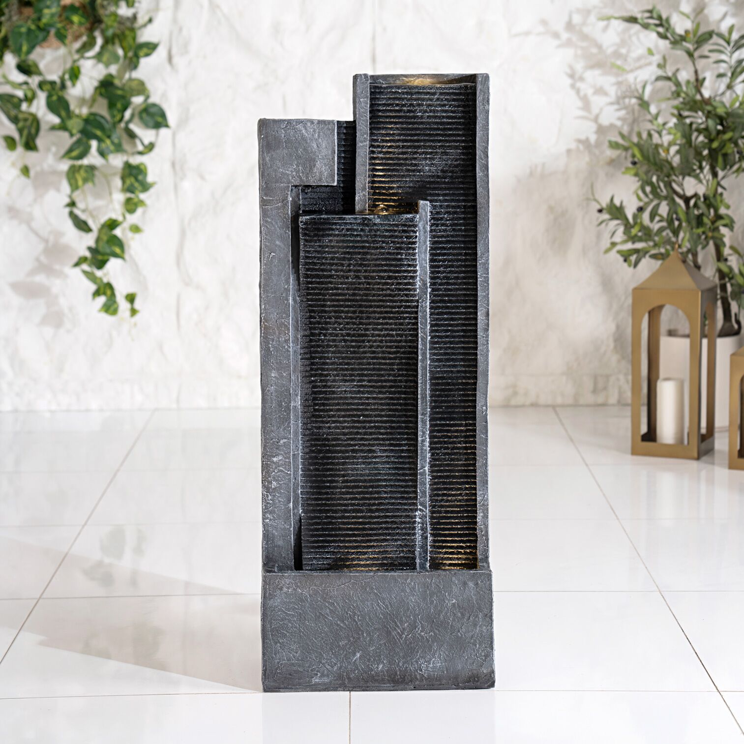 Serene Stone Flow Outdoor Fountain Grey 38x19x100Cm - Image 3