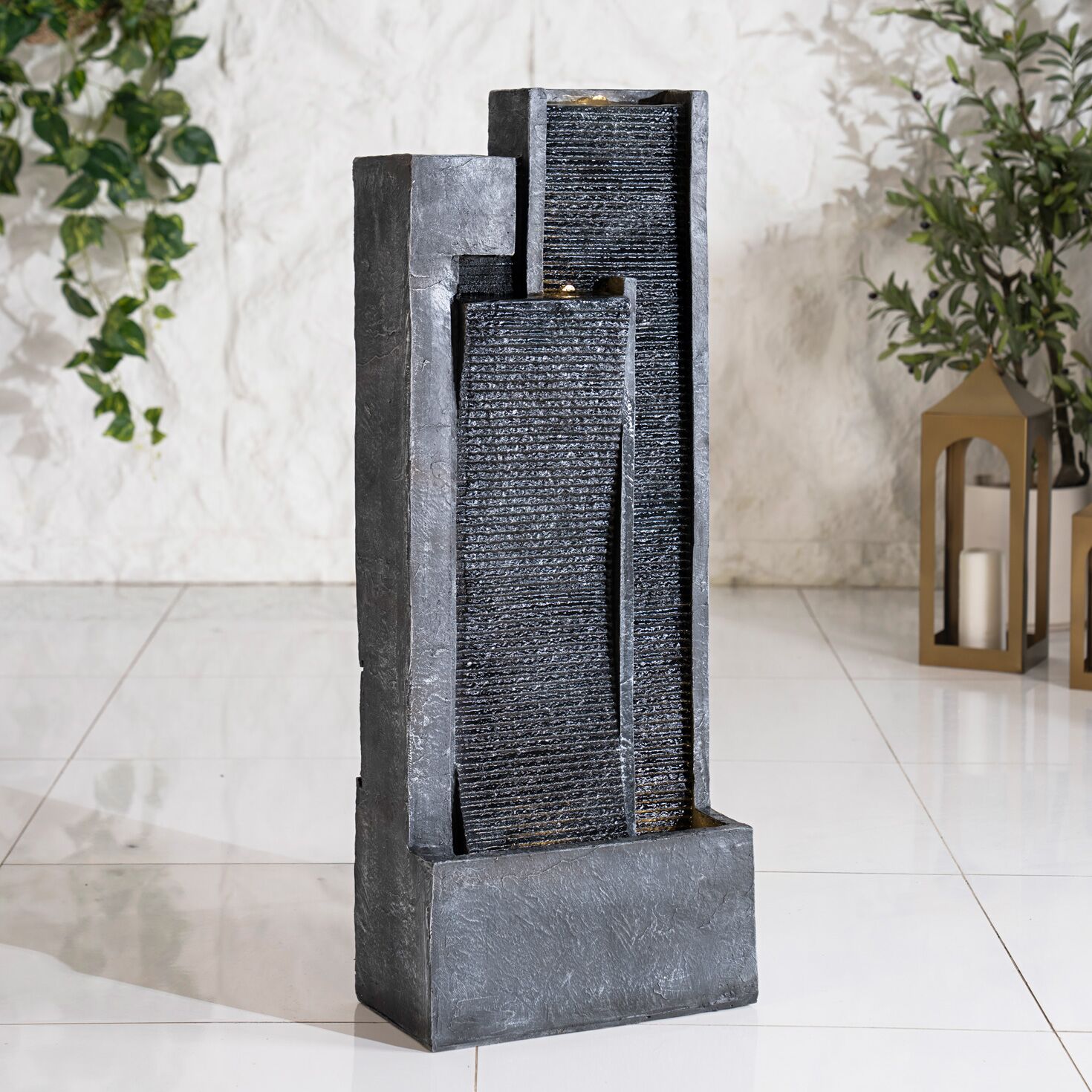 Serene Stone Flow Outdoor Fountain Grey 38x19x100Cm - Image 4