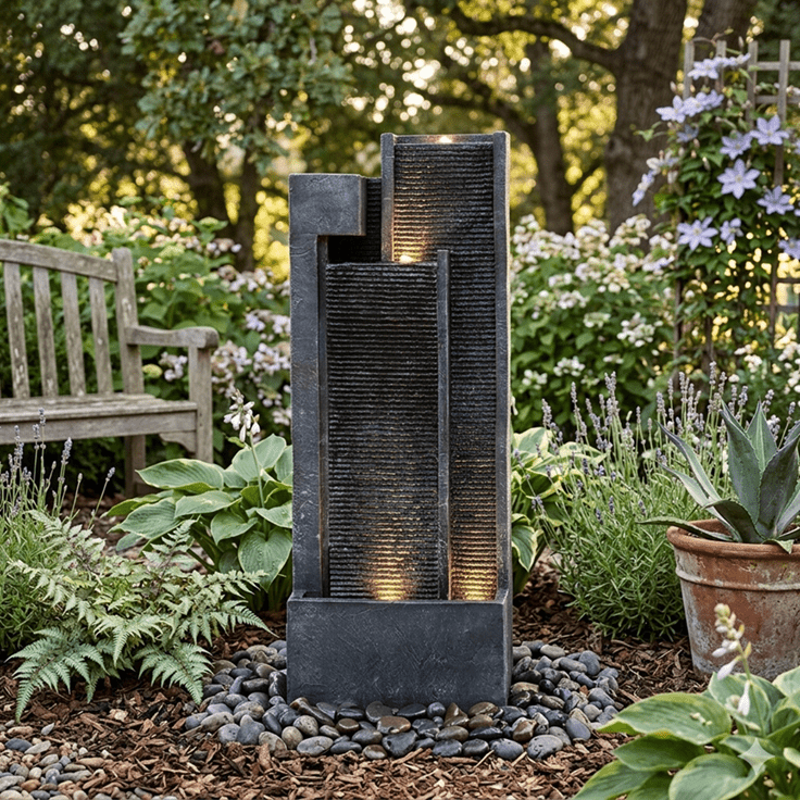Serene Stone Flow Outdoor Fountain Grey 38x19x100Cm