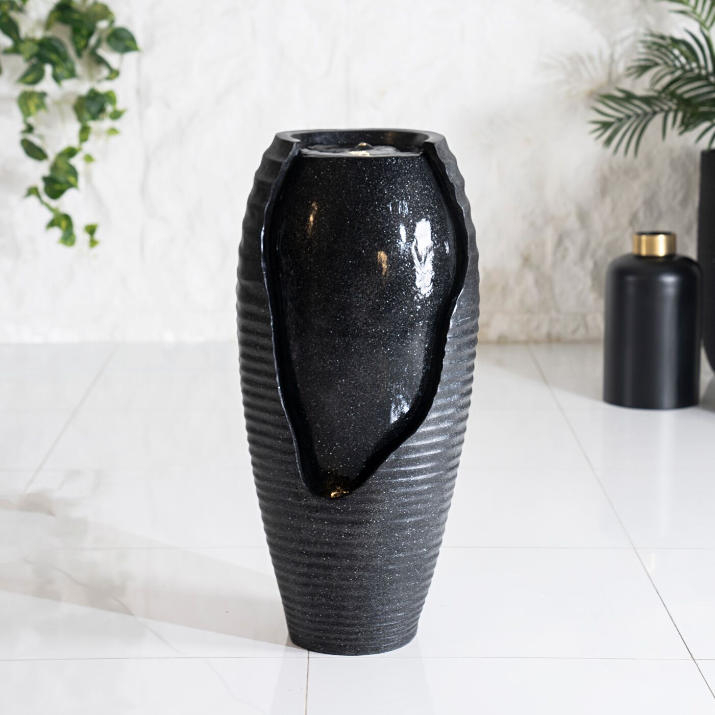 Serene Tall Textured Urn Outdoor Fountain Black 37x34x82Cm - Image 3