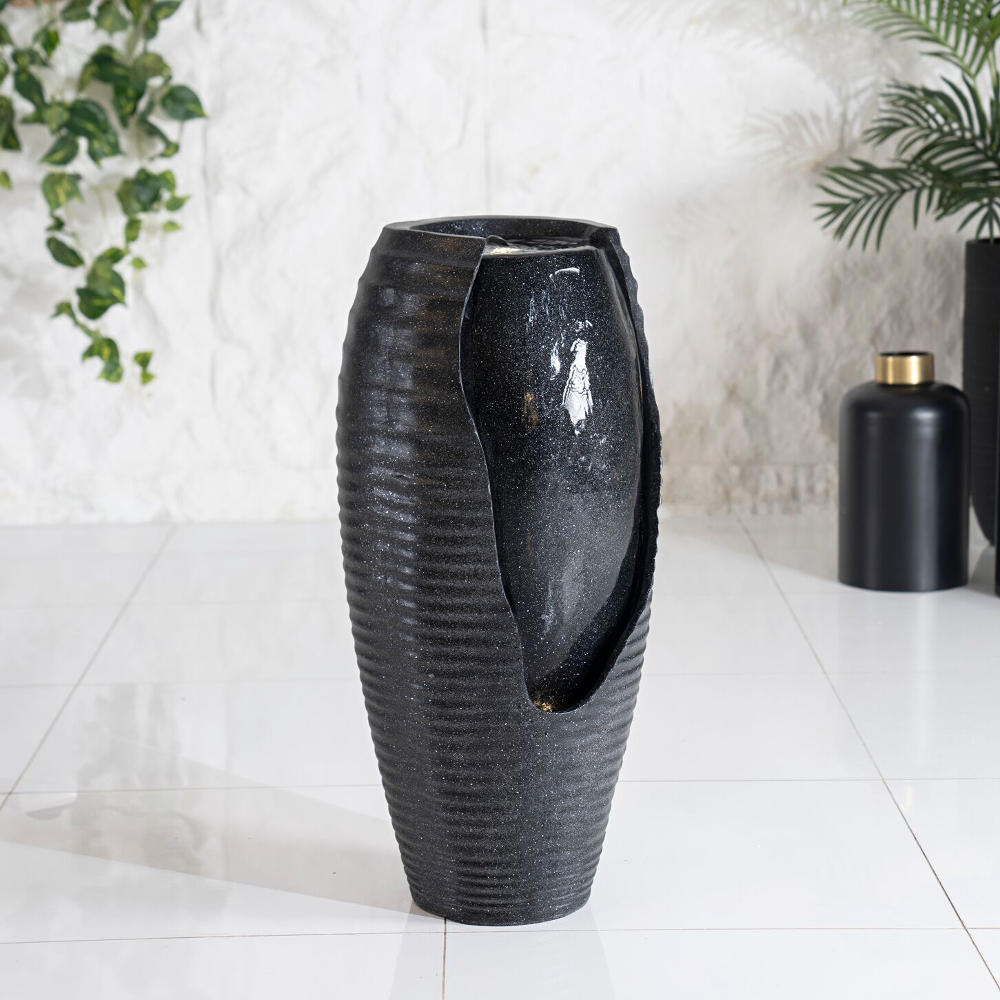 Serene Tall Textured Urn Outdoor Fountain Black 37x34x82Cm - Image 4