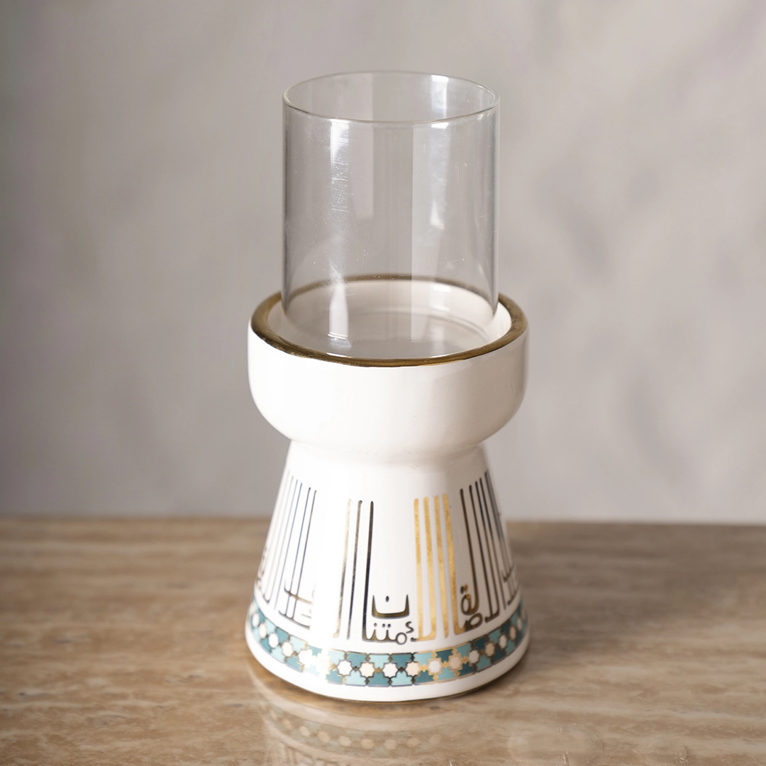 Taliah Ceramic Candle Holder White/Gold 13x13x20.5Cm - Image 2