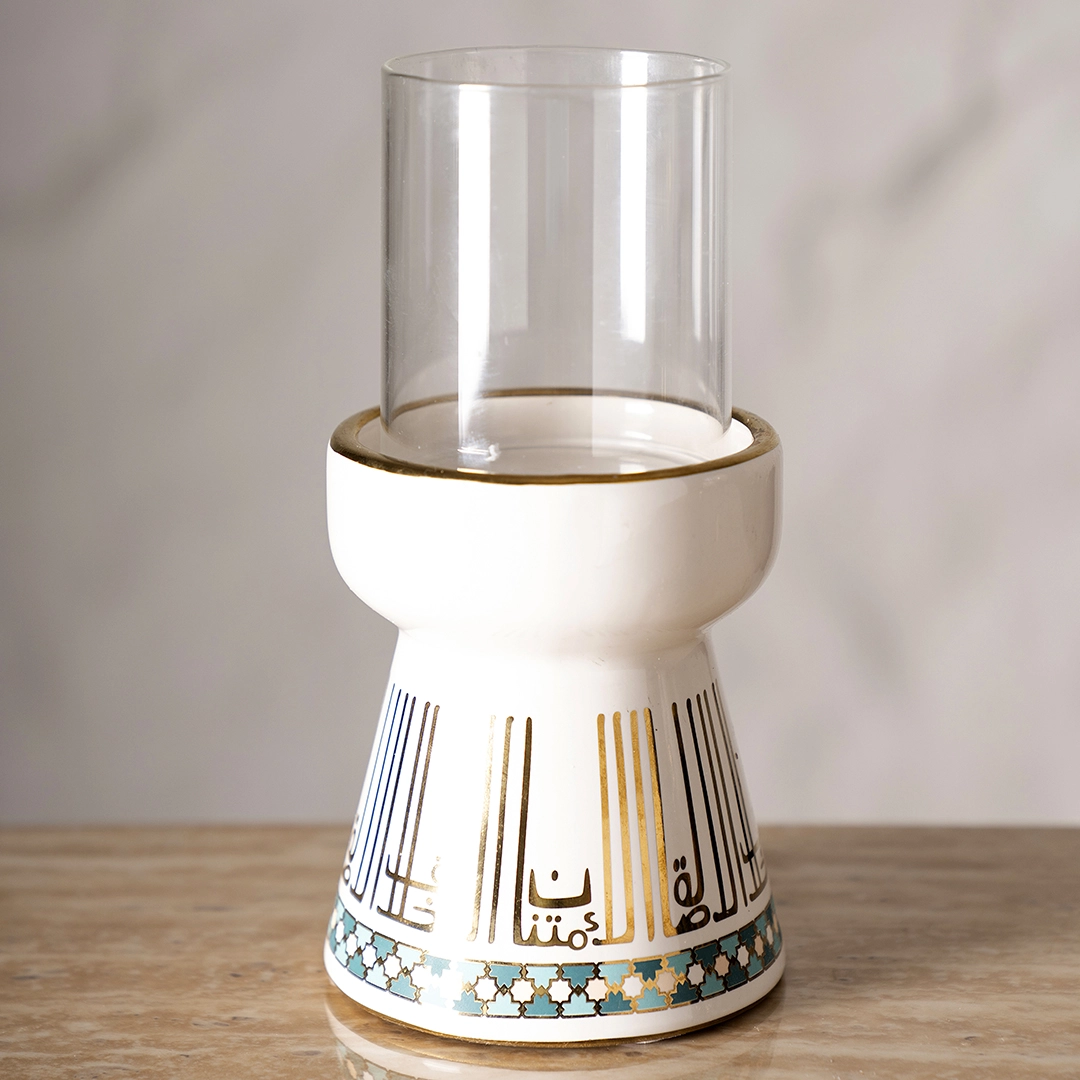 Taliah Ceramic Candle Holder White/Gold 13x13x20.5Cm - Image 3