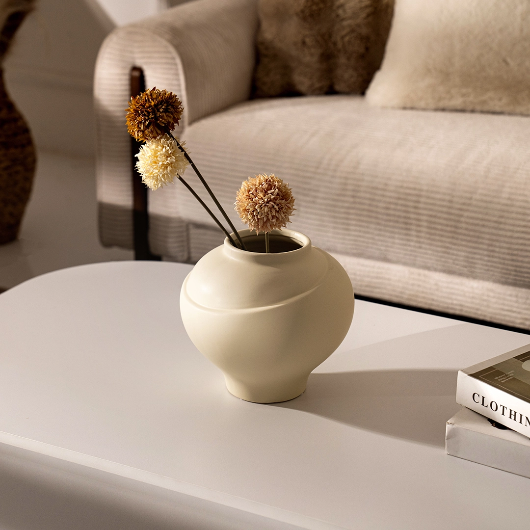 Quinn ceramic vase beige 21.5*21.5*19.5 cm - Image 3