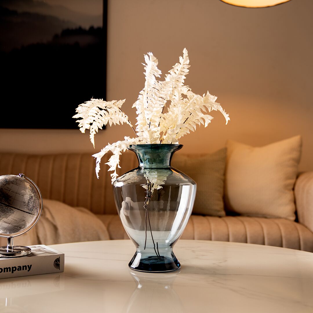 Ruse glass Blue texture vase 22x22x30.5 cm