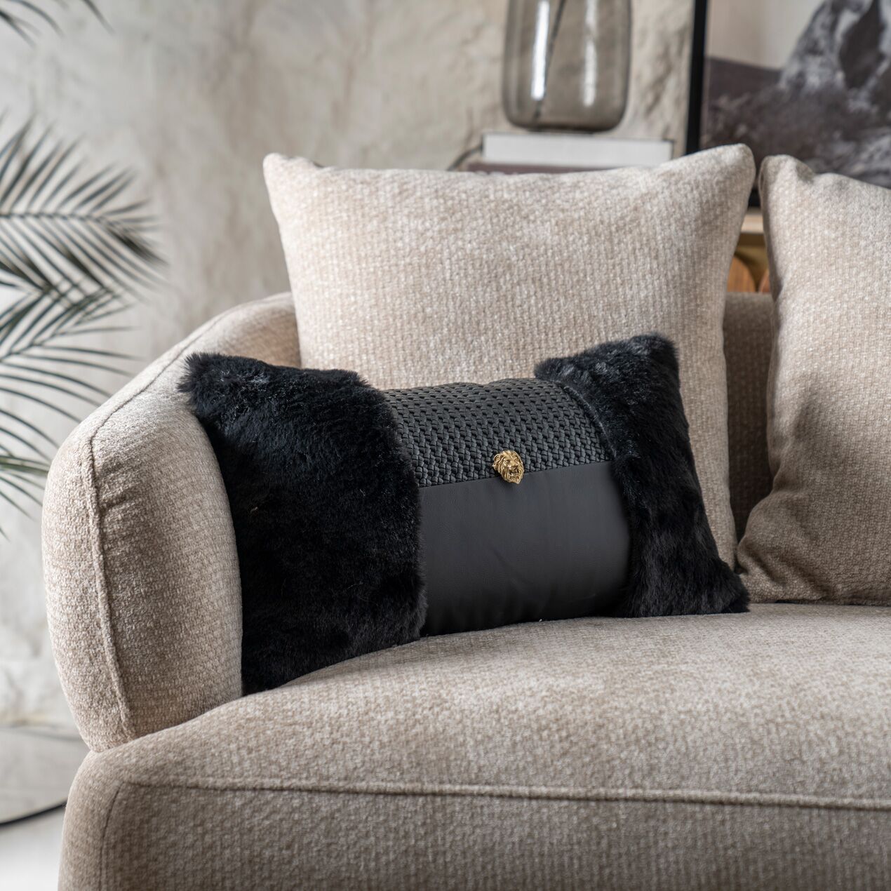 Miraj Fur Cushion Black 30x50Cm - Image 2