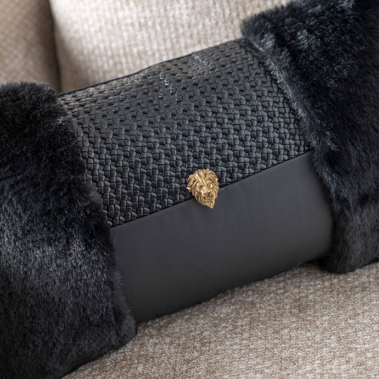 Miraj Fur Cushion Black 30x50Cm - Image 3