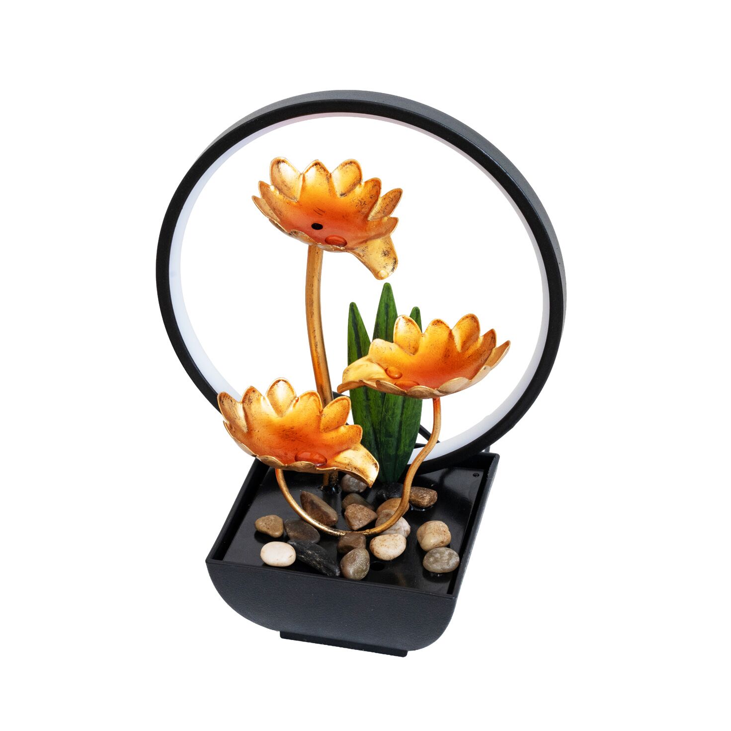 Rivulet Lotus Flower Metal Indoor Fountain With Ring LED Gold 22X13X28Cm - Image 7