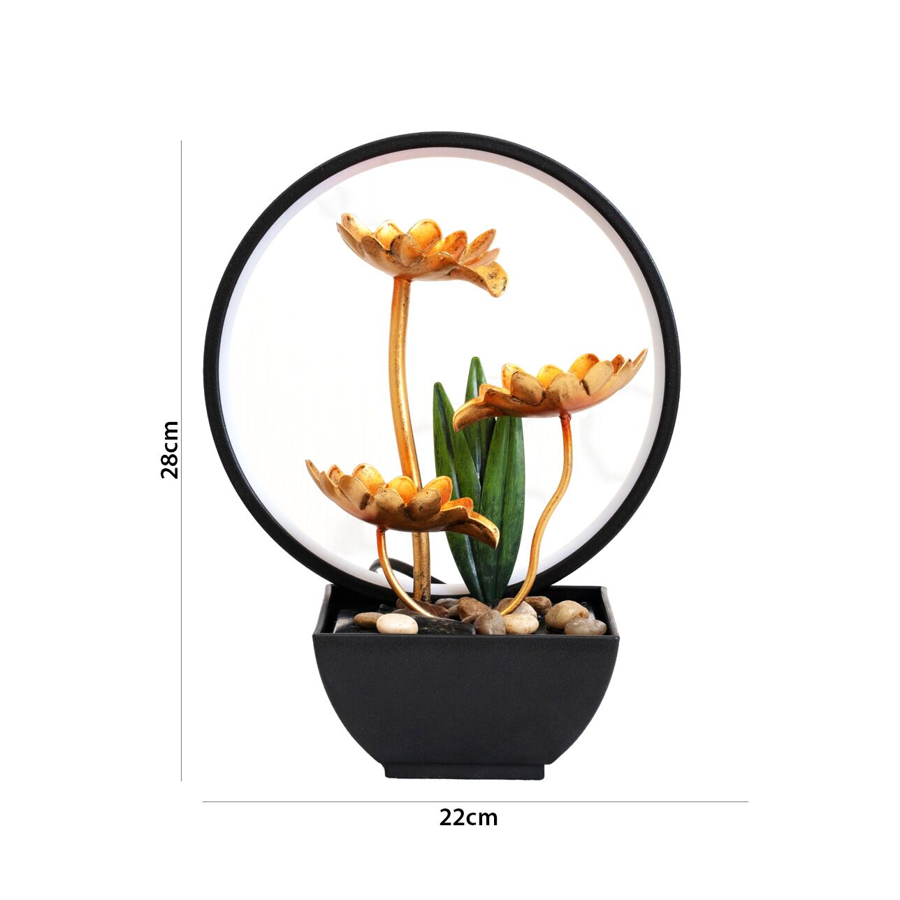 Rivulet Lotus Flower Metal Indoor Fountain With Ring LED Gold 22X13X28Cm - Image 2