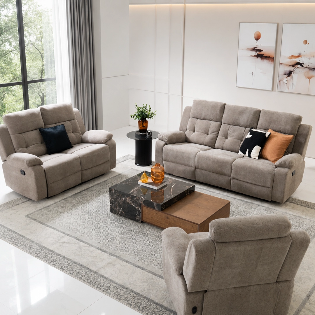 Griffen 6-Seater Recliner Sofa Set-Dark Beige