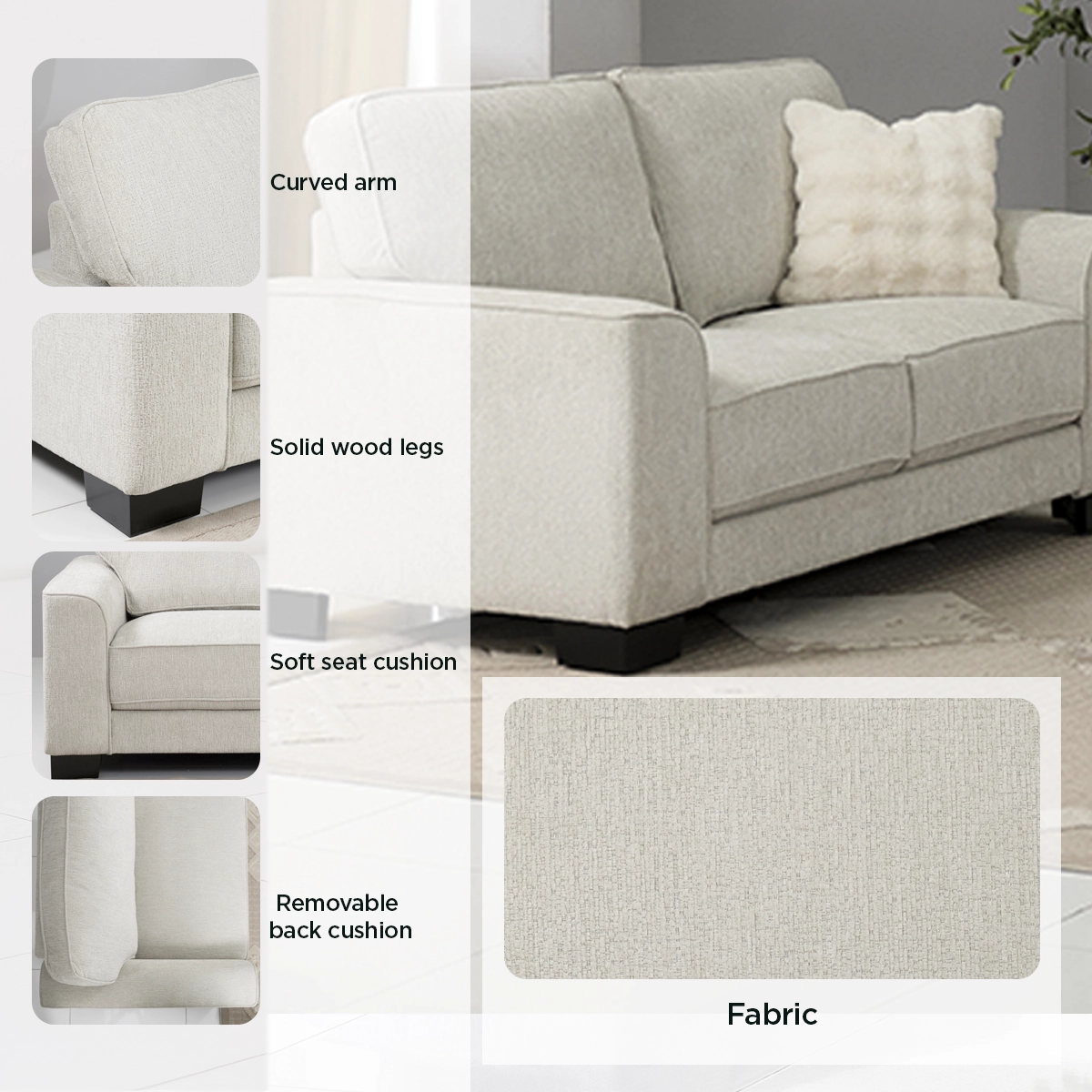 Zendaya 6-Seater Sofa Set-Off White - Image 17