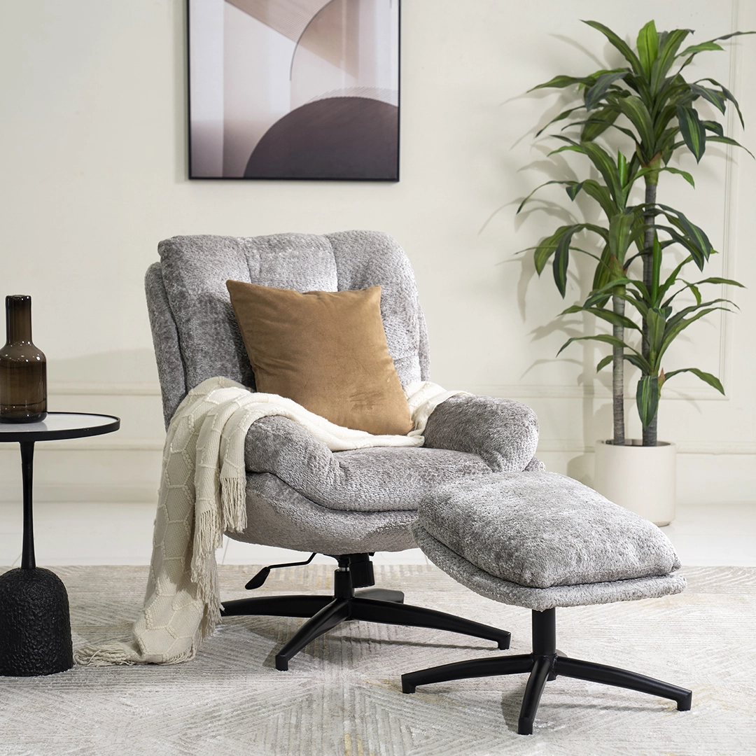 Scandi Lounge Chair with Footstool-Grey - Image 9