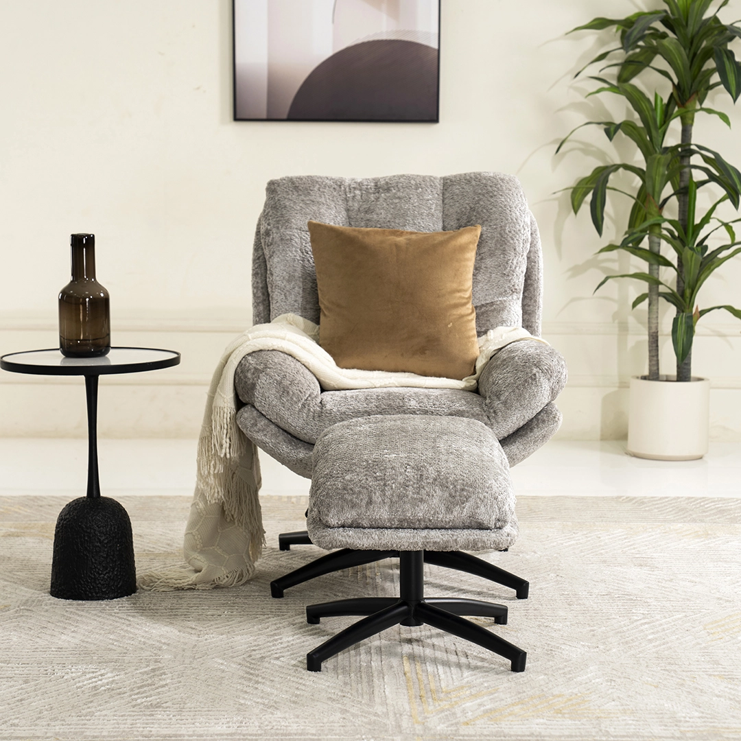 Scandi Lounge Chair with Footstool-Grey - Image 4