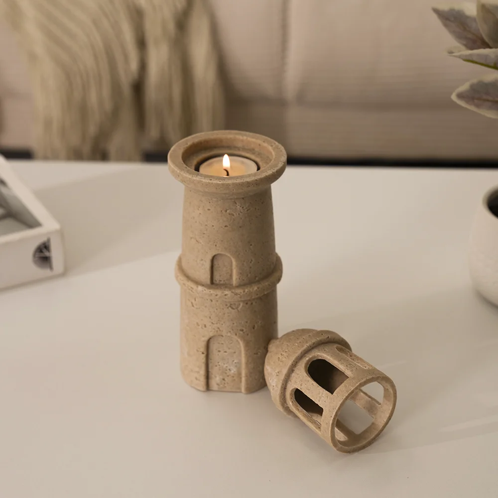Rabaque travertine lighthouse tealight holder 7.5?7.5?25.5cm - Image 7