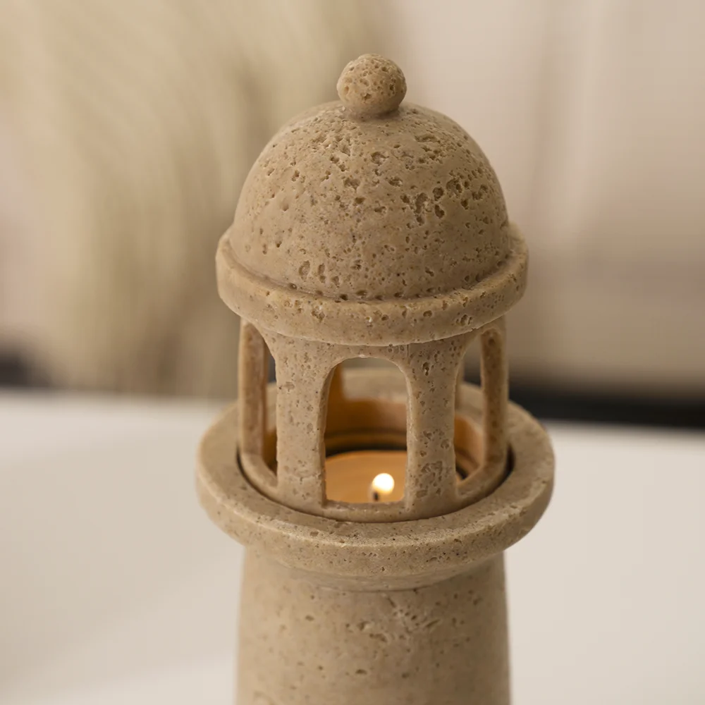 Rabaque travertine lighthouse tealight holder 7.5?7.5?25.5cm - Image 6