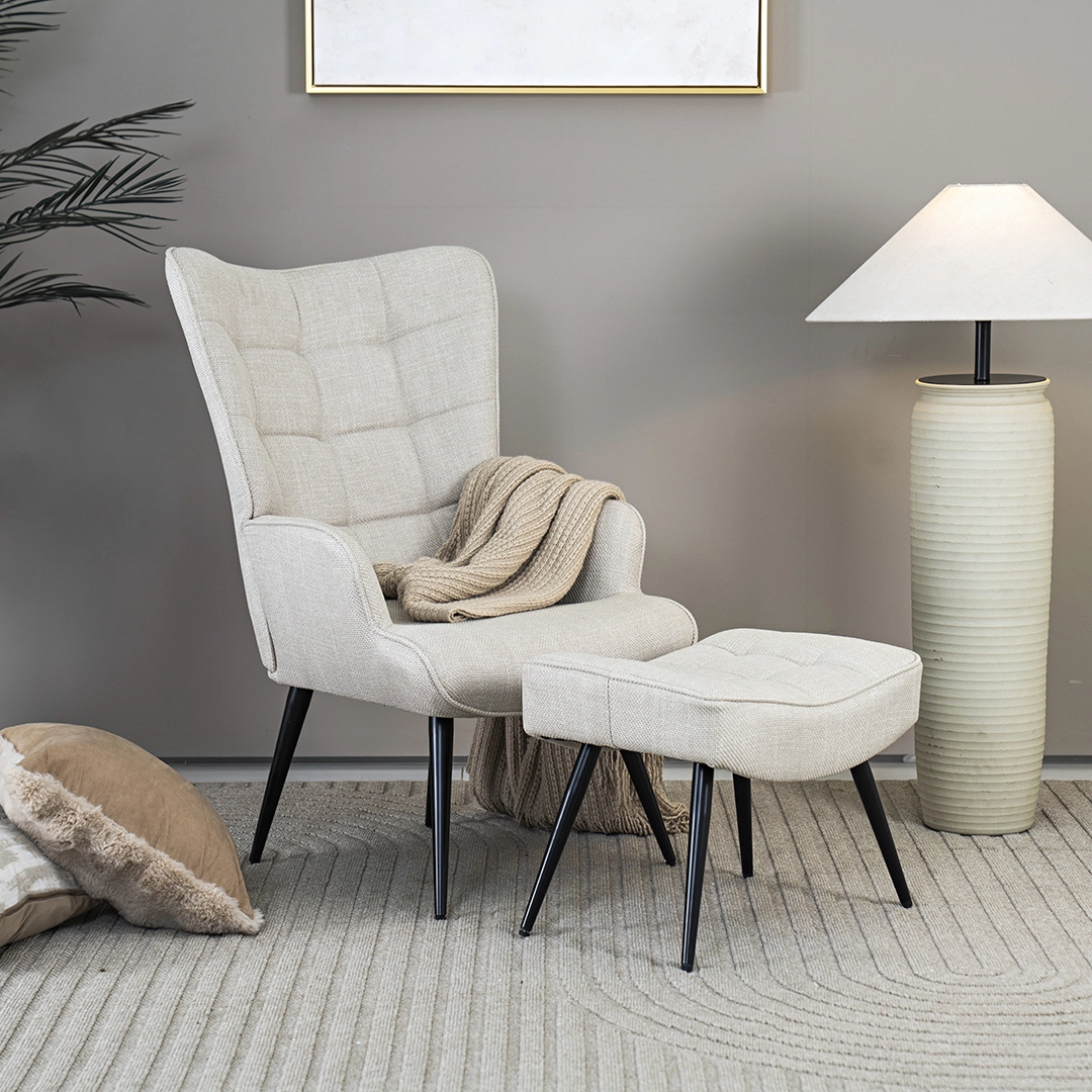 Geona Leisure Chair with Footstool-Beige - Image 8