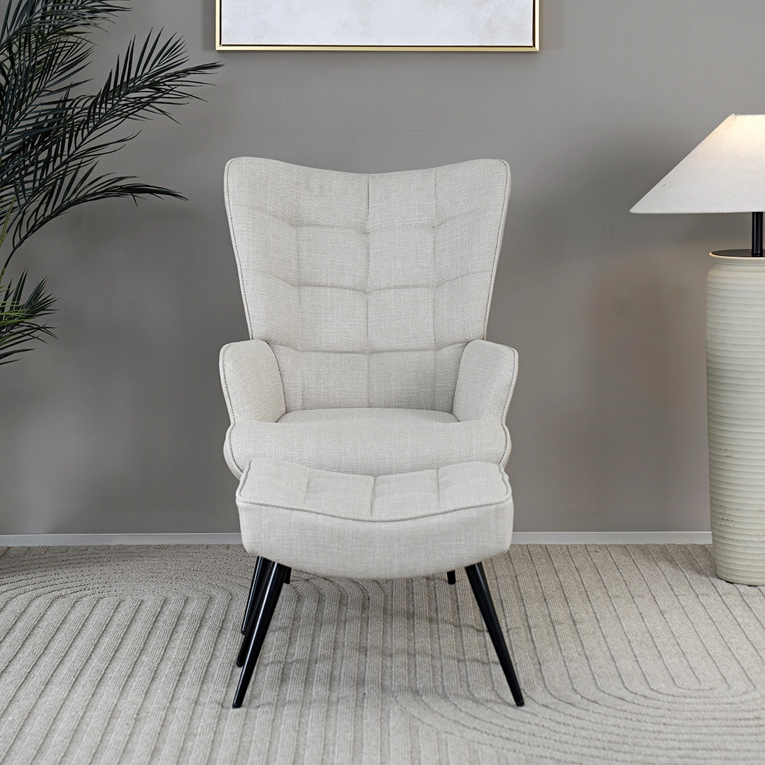 Geona Leisure Chair with Footstool-Beige - Image 7