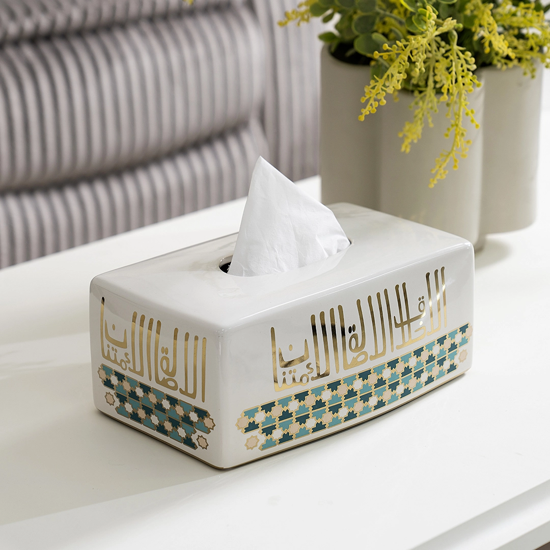 Taliah Ceramic Tissue Box White/Gold 25x13x10Cm - Image 2