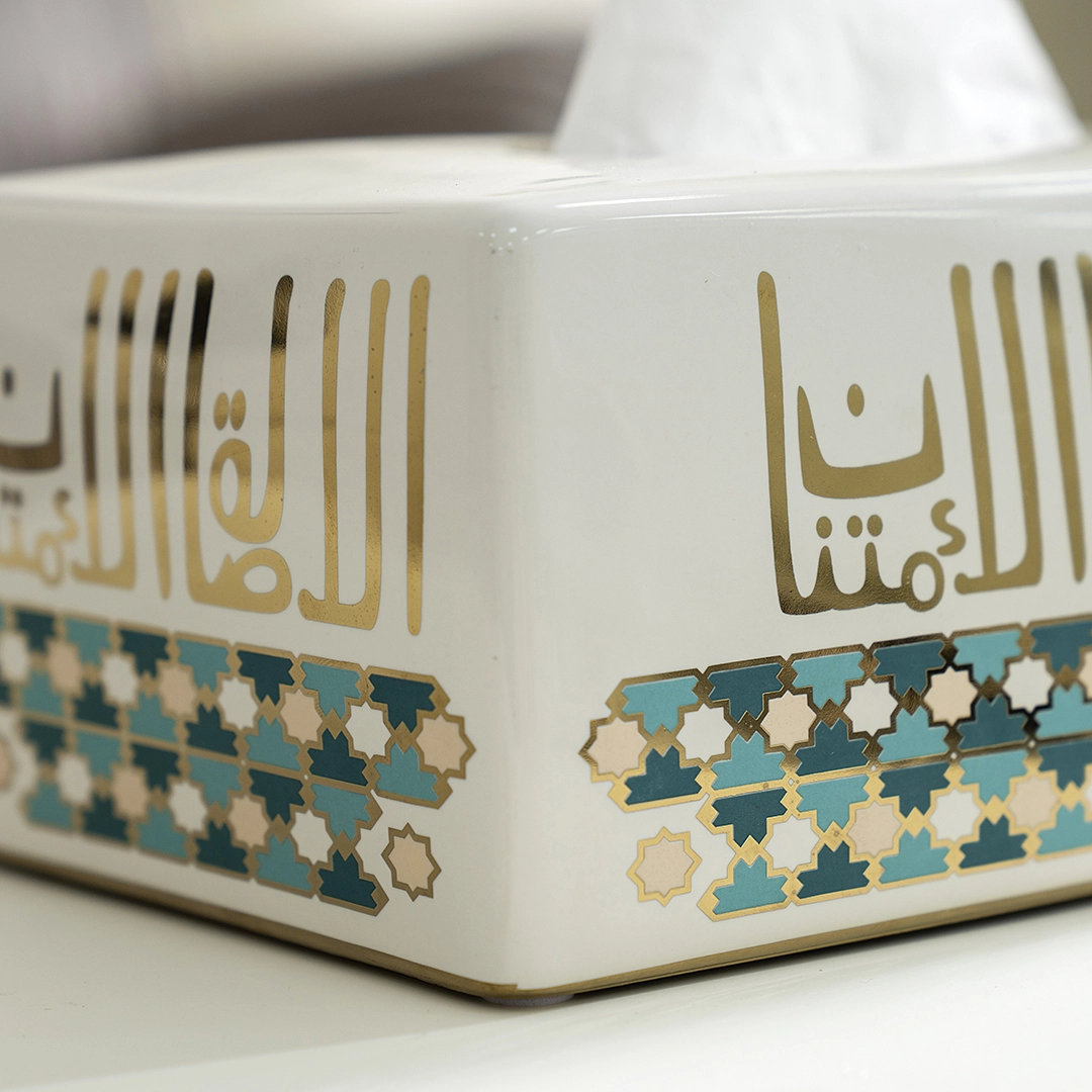 Taliah Ceramic Tissue Box White/Gold 25x13x10Cm - Image 3