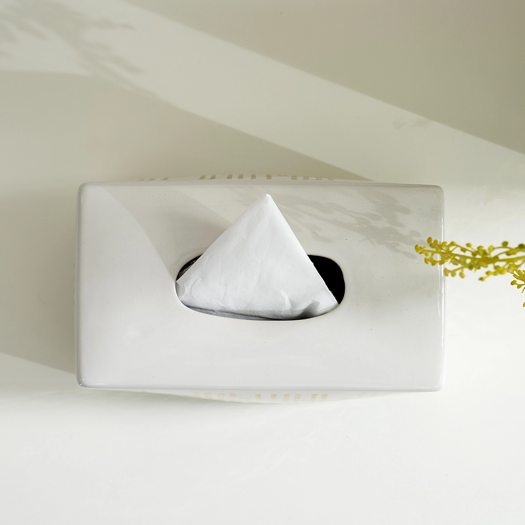 Taliah Ceramic Tissue Box White/Gold 25x13x10Cm - Image 4