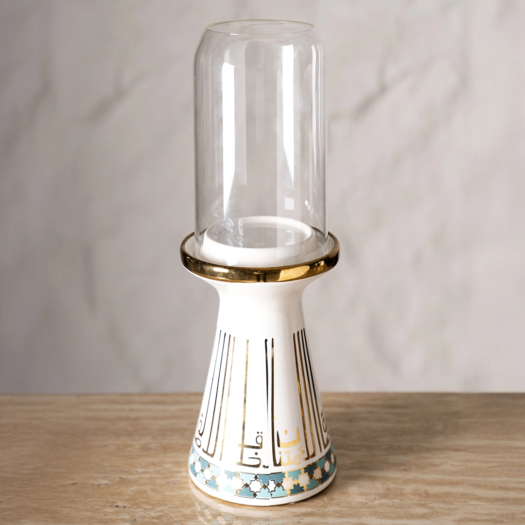 Taliah Ceramic Candle Holder White/Gold 12.5x12.5x35.3Cm - Image 3