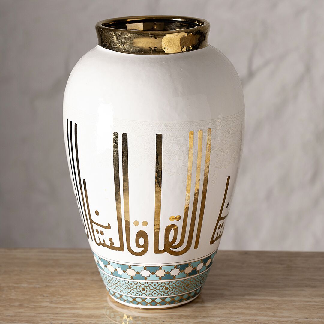 Taliah Ceramic Vase White/Gold 25x25x37.5Cm - Image 3
