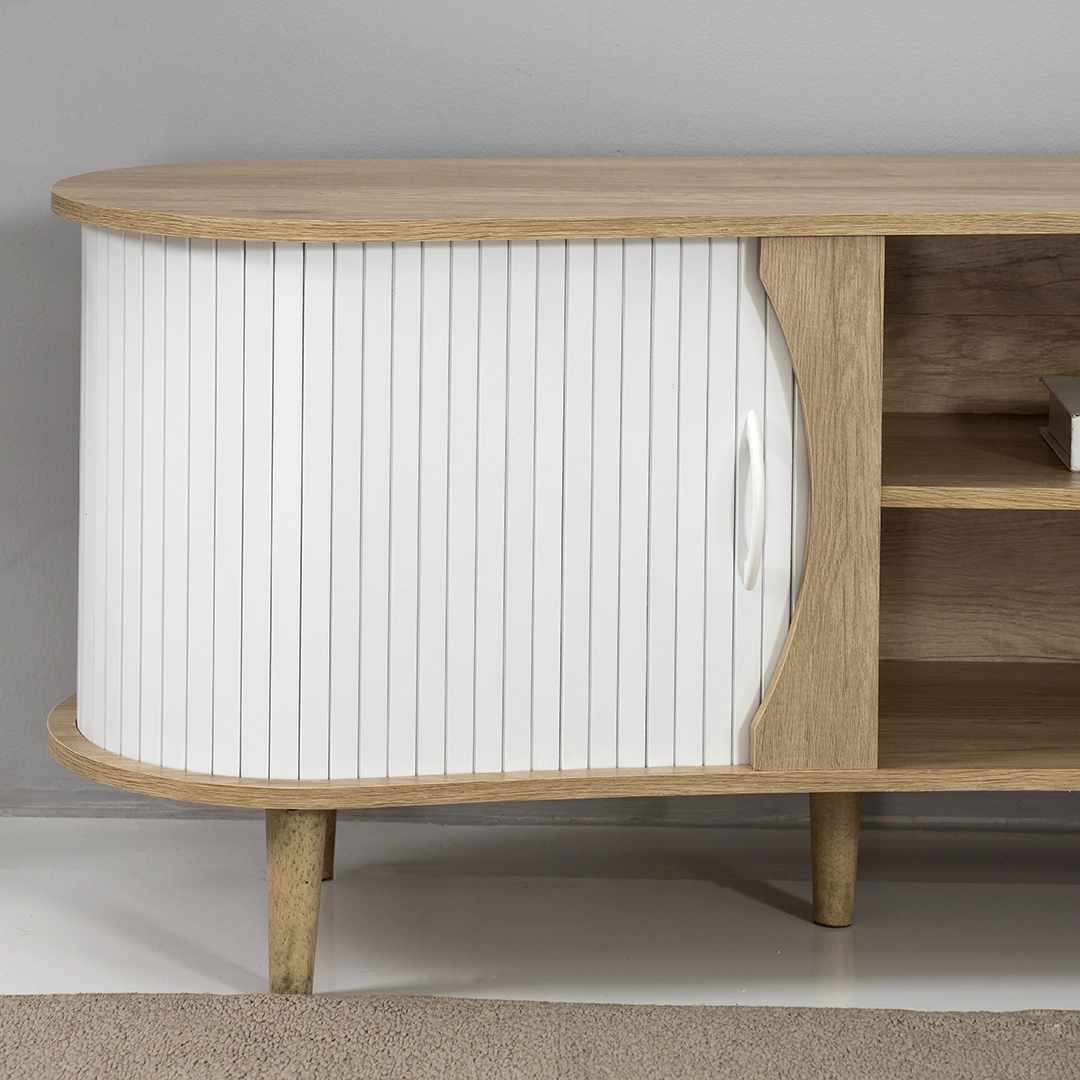 Curve Tv Unit- Oak and White - Image 3